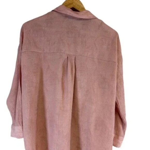 Zara Women’s Button Up Wrinkled Satin Effect Long Sleeve Shirt Size Small - Picture 2 of 9